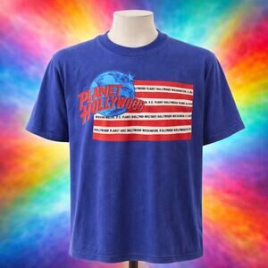 VTG Planet Hollywood Washington DC Flag Blue Shirt L